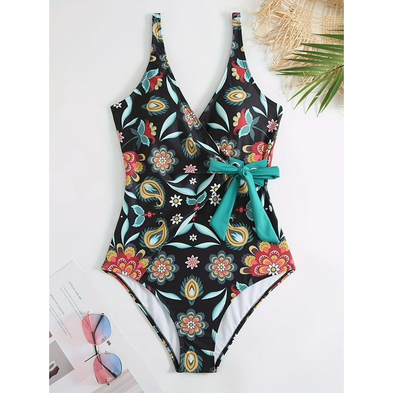 Tropical Print One Piece Swimsuit with Matching Printed Sarong