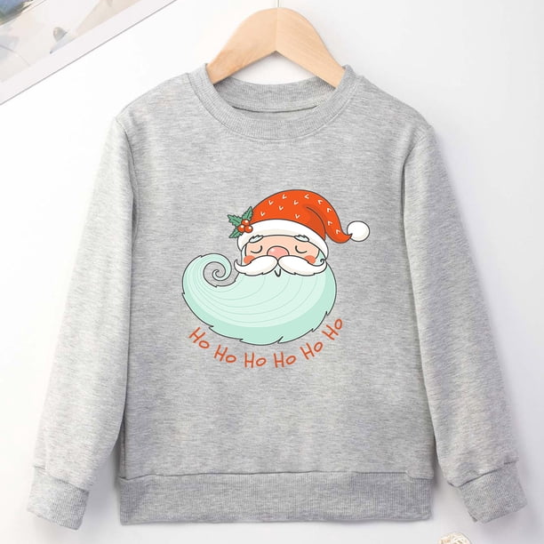 Sudadera con capucha de manga larga y cuello redondo para niños y niñas, ropa navideña con dibujos animados de Papá Noel, color rojo, para festivales, hogar y Navidad