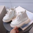 thumbnail image 2 of Viluyesy Girls Boots Lace-Up Chunky Sole Glitter Non-Slip Comfortable Durable Easy On Off Side Zipper Sparkle Shoes Beige Size 10 Toddler, 2 of 8