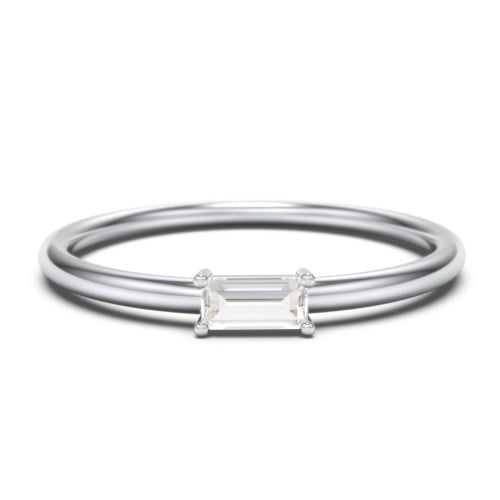 East-West Stackable Baguette Birthstone Ring - Cubic Zirconia / White Topaz (April)