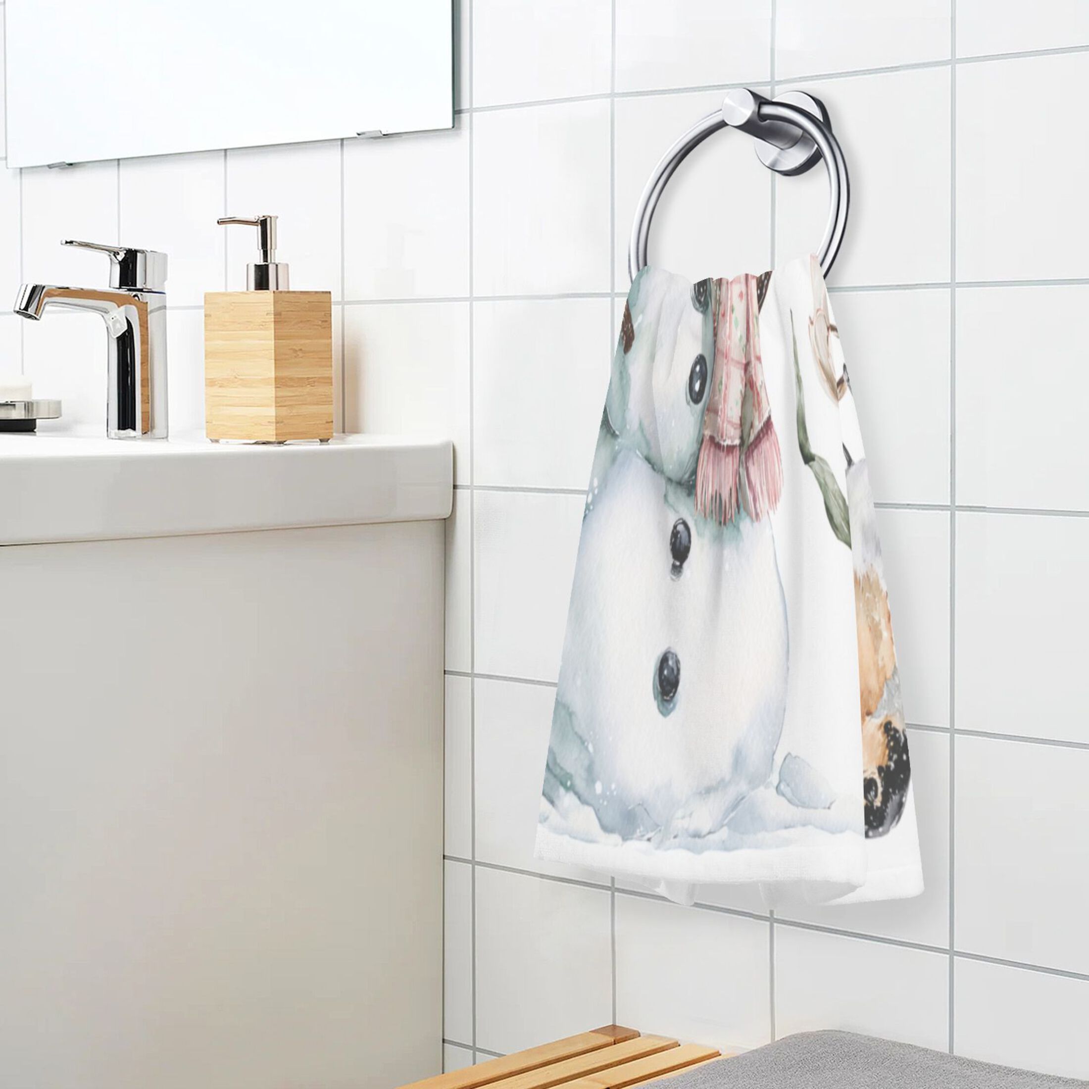 2 Pieces of Cotton Towel Face Towel Set Hand Towel Bath Towel Cotton Bath Towel Sets Christmas Winter Flowers