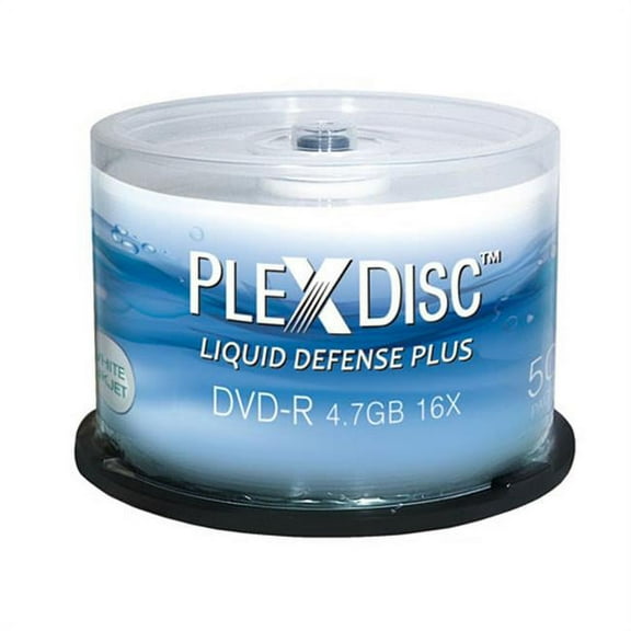 PlexDisc 632-C14 16x 4.7 GB Liquid Defense Plus White Inkjet Hub Printable DVD-R, Pack of 50