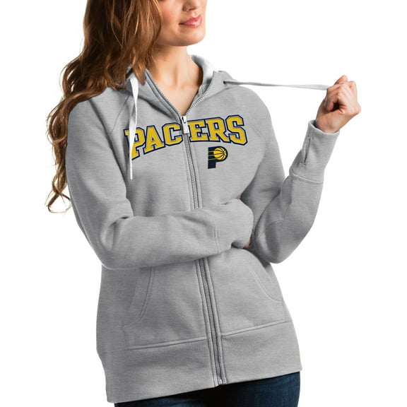 Women's Antigua Heathered Gray Indiana Pacers Team Victory Full-Zip Hoodie