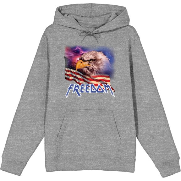 Americana Freedom Eagle Adult Heather Gray Long Sleeve Hoodie-Medium