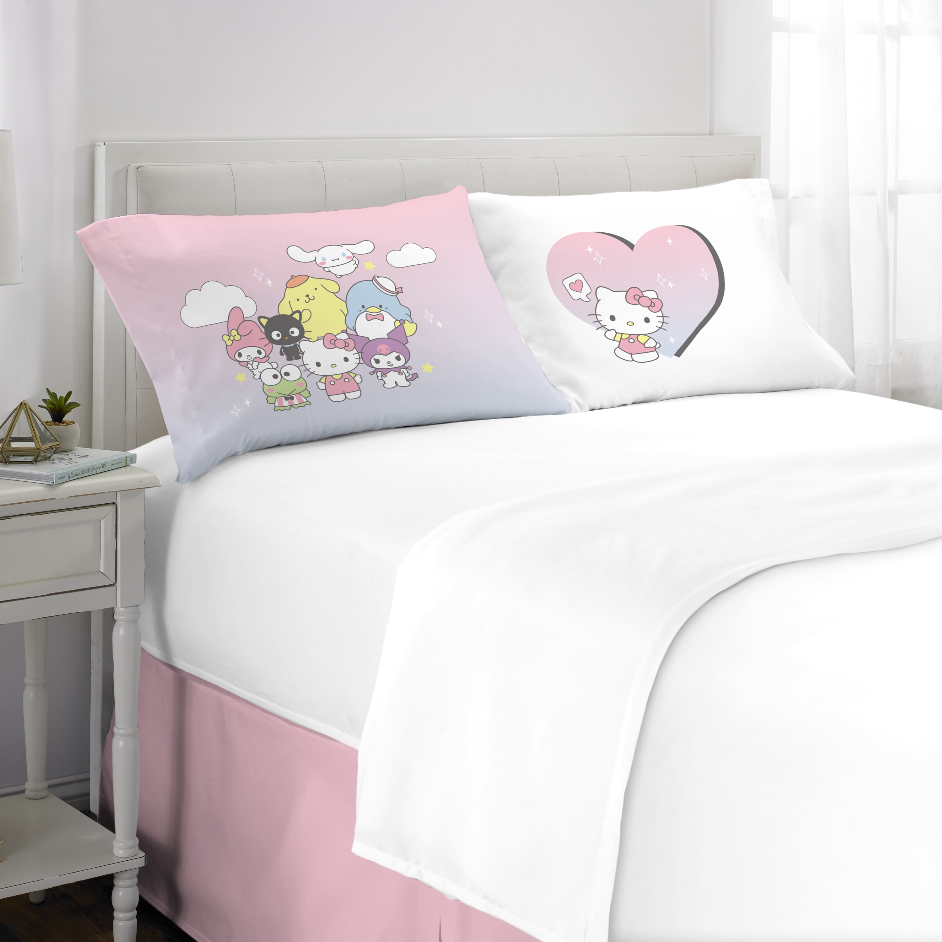Hello Kitty and Friends Pink White Reversible Silky Satin Pillowcase, Standard Size, 2-Pack