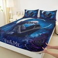 thumbnail image 3 of Manfei Romantic Couple Skull Twin Sheet Sets for Lover, Romantic Blue Rose Flower Twin Fitted Sheet, Dreamy Glitter Moon Flat Sheet, Lightweight Room Decor, 3pcs, 3 of 7