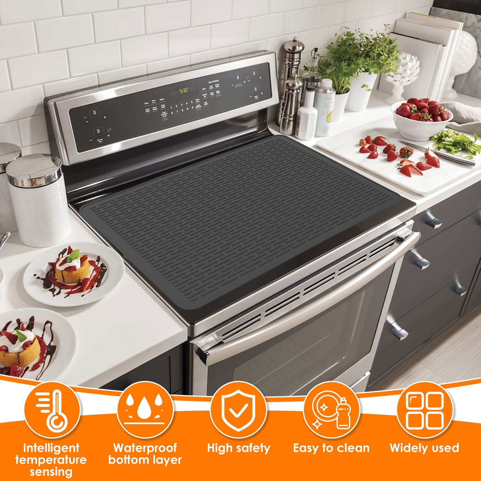 Ikoopy Thermochromic Silicone Stove Top Cover Extra Large Rollable Glass Cooktop Protector for Electric Stove Kitchen Countertop
