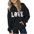 thumbnail image 2 of Sookity Little Girls Hoodie Love Letter Print Sweatshirts Cute Long Sleeve Pullover Tops Lightweight Easy Care Tunic Tops with Pockets Black,11 Years Girl Clothes, 2 of 4