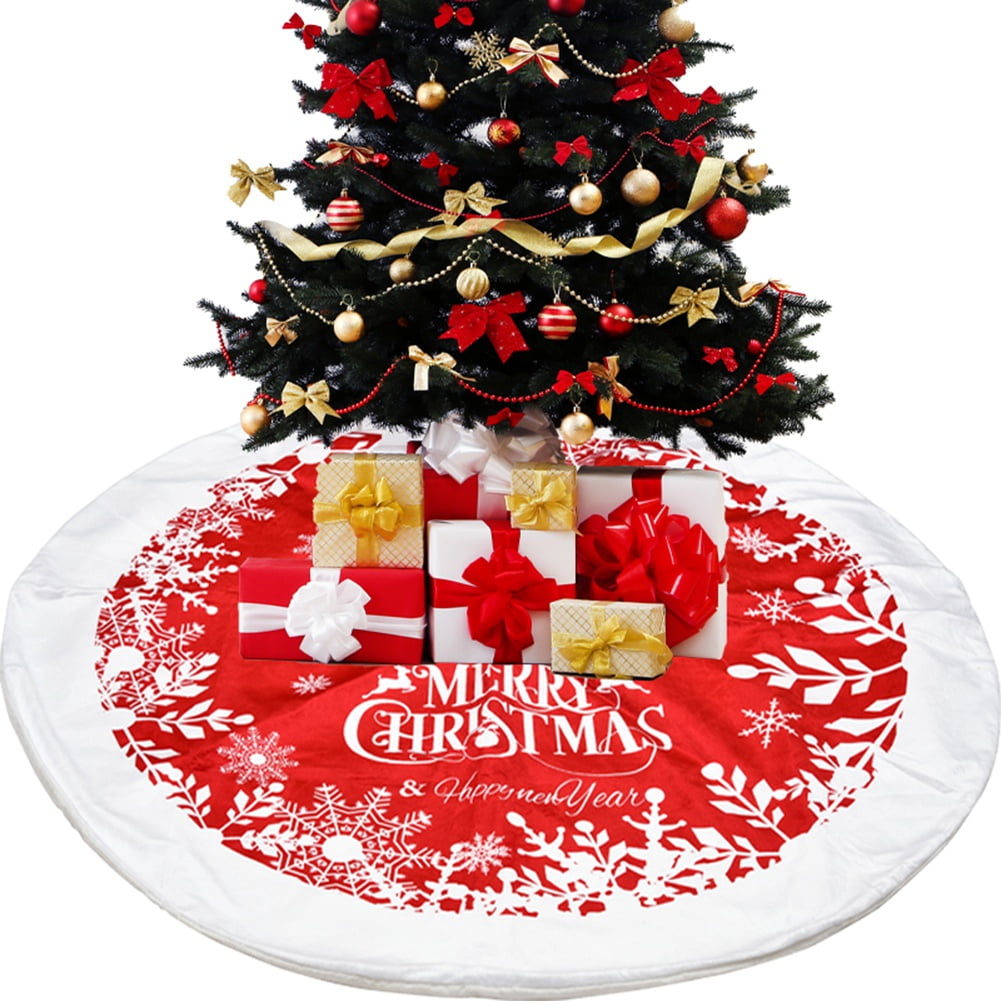 Christmas Tree Skirt Red 35 inches, Large Red Velvet Holiday Christmas