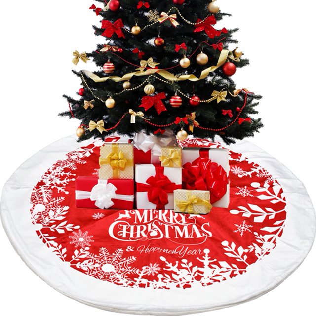 Christmas Tree Skirt Red 35 inches, Large Red Velvet Holiday Christmas