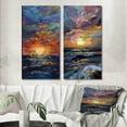 thumbnail image 1 of Designart "Coastal Sunset Contemplation with Cloudy Sky and Wild Waves I" Beach Wall Art Set Of 2 - Coastal Yellow Gallery Wall Set For Home Decor, 1 of 6