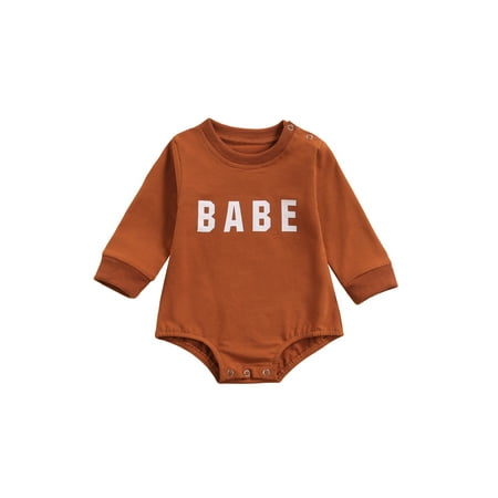 

Nokpsedcb Newborn Infant Baby Girl Boy Bodysuit Letter Print Solid Jumpsuits Spring Fall Outfit Brown 18-24 Months