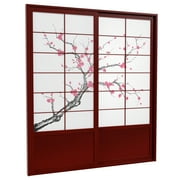Red Lantern 7 ft. Tall Cherry Blossom Shoji Sliding Door Kit - Rosewood