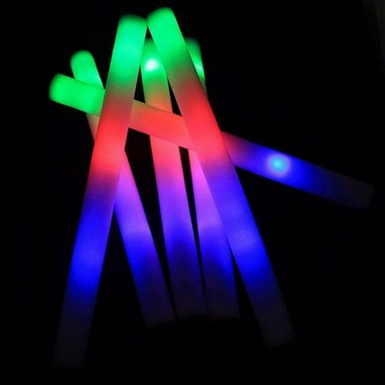 100 LED Foam Sticks Multi Color Flashing Glow Wands, Batons, Strobes - 3 Flashing Modes - Birthdays and Parties