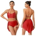 thumbnail image 4 of inlzdz Womens Dance Outfit V-Neck Camisole High-Waist Mesh Skirts 2-Piece Set for Stage Performance Red S, 4 of 5