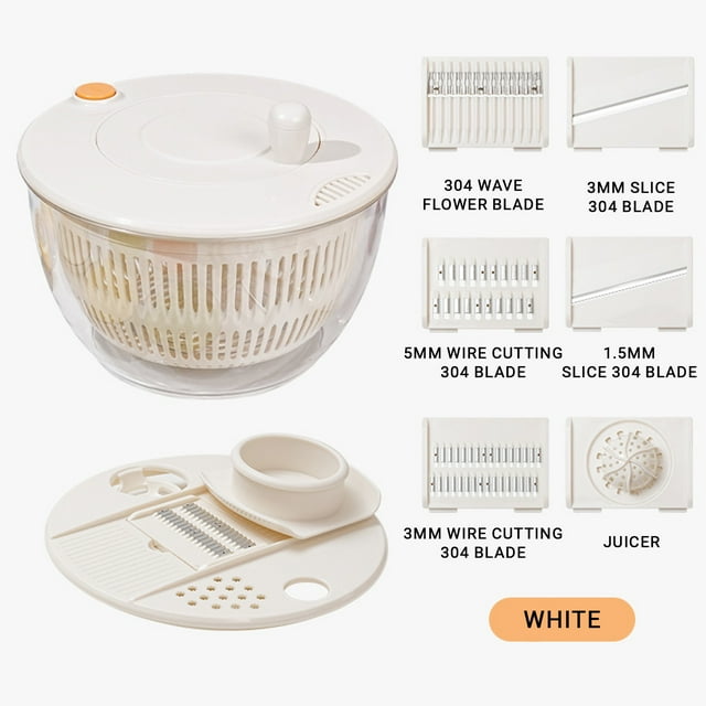 Vegetable Cutter White Manual Rotating Drain Basket Vegetable Cutter Multifunctional Fruit and Vegetable Dryer Salad Dehydrator(1Pcs) Rkxzt