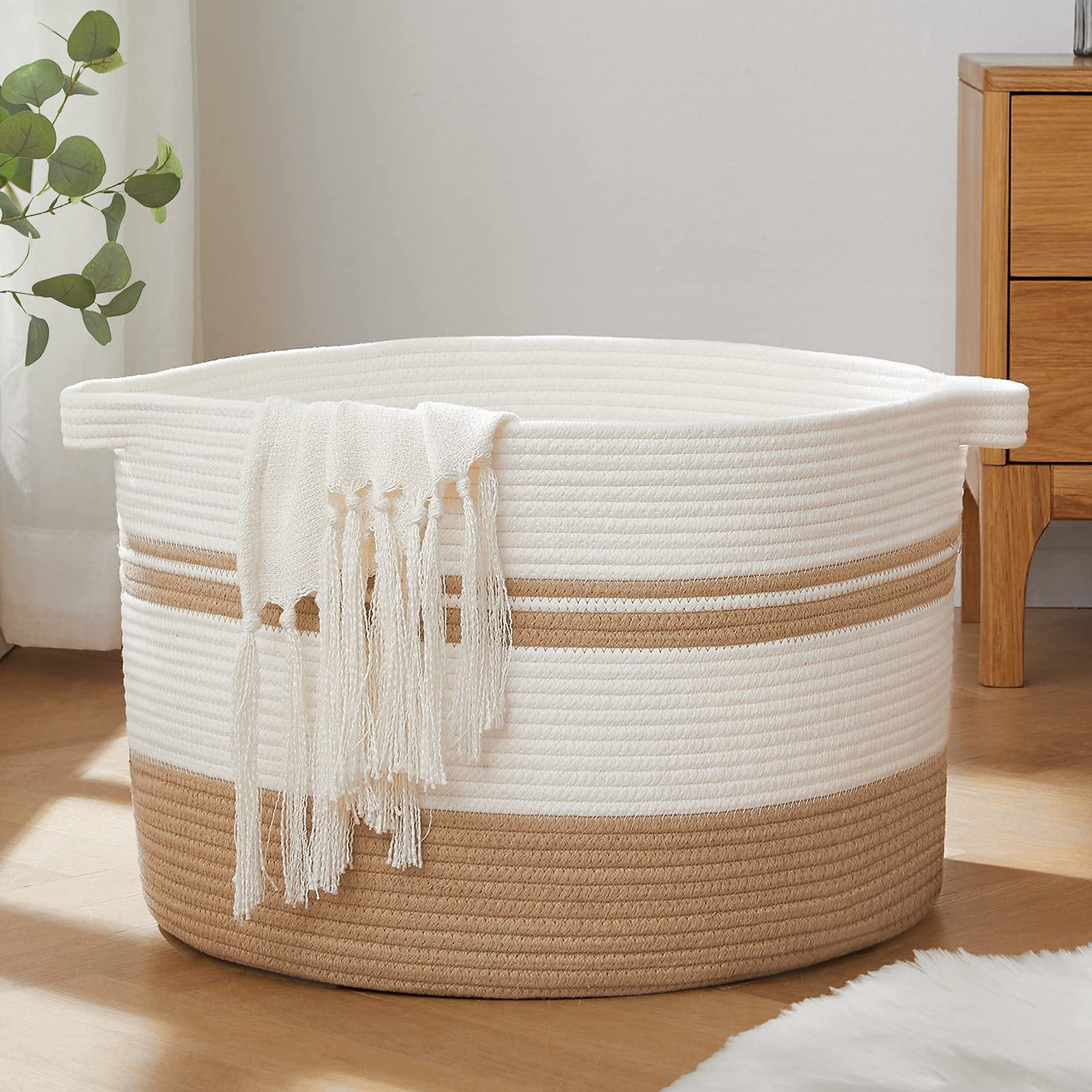 SIXDOVE Cotton Laundry Basket Woven Rope Laundry Hamper Large & 20"×20"×13"Height Storage