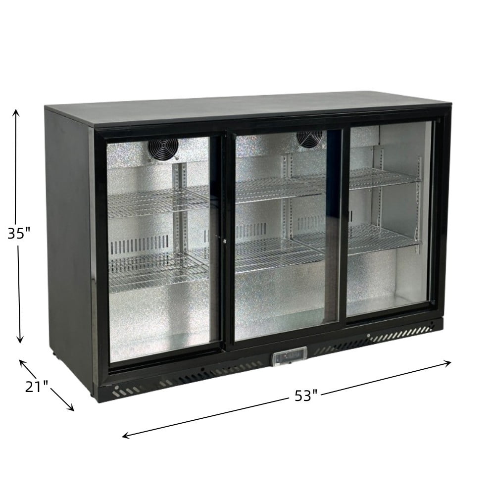 Cooler Deppot 53in Beverage Cooler, Commercial Counter Height Refrigerator, 11.3 Cu.Ft, 3 Glass Door, 441 Cans Capacity