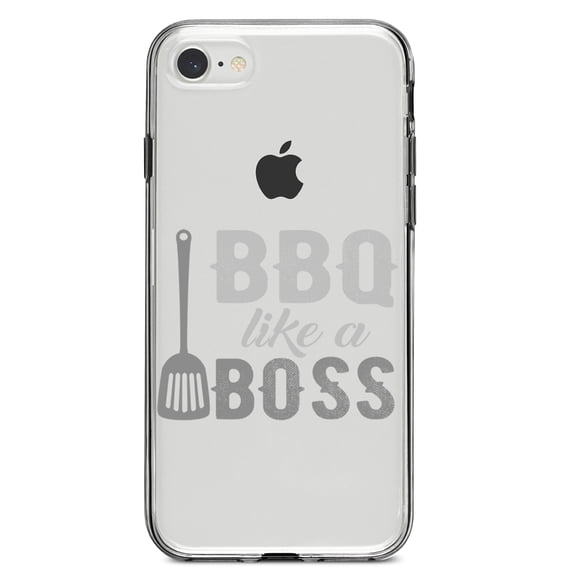 DistinctInk Clear Shockproof Hybrid Case for iPhone 7 8 SE (2020 Model) 4.7" Screen TPU Bumper Acrylic Back Tempered Glass Screen Protector - BBQ Like a Boss Barbecue