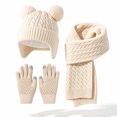 thumbnail image 5 of KPOPLK 3Piece Girls Boys Solid Color Beanie Hat Glovs Set Fleece Lined Winter Hat with Pom Pom for Cold Weather(3-8 Years,Beige), 5 of 5