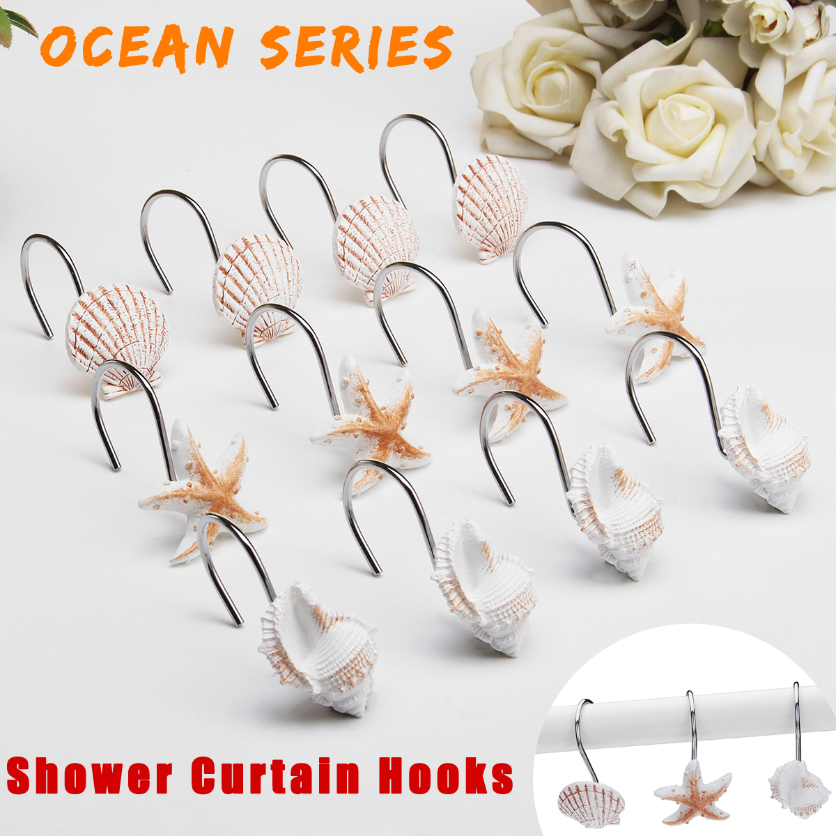 12pcs Resin Seashell Shower Bath Curtain Hooks Bathroom Beach Shell Decor Window Curtain Hanging Rings Walmart Canada