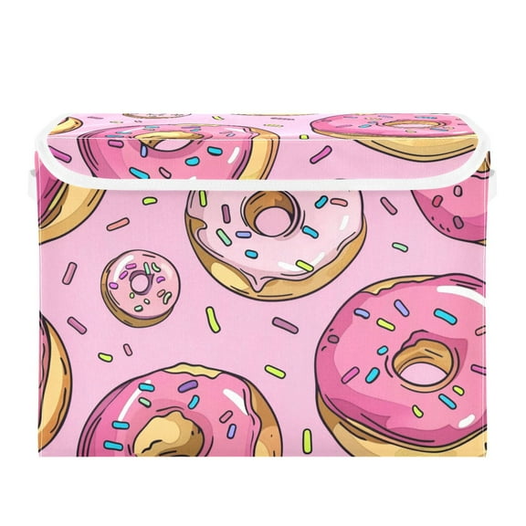 Sweetmeats Cartoon Donuts Foldable Storage Bin with Lid and Handle Collapsible Storage Box 16.5 x 12.6 x 11.8 inches
