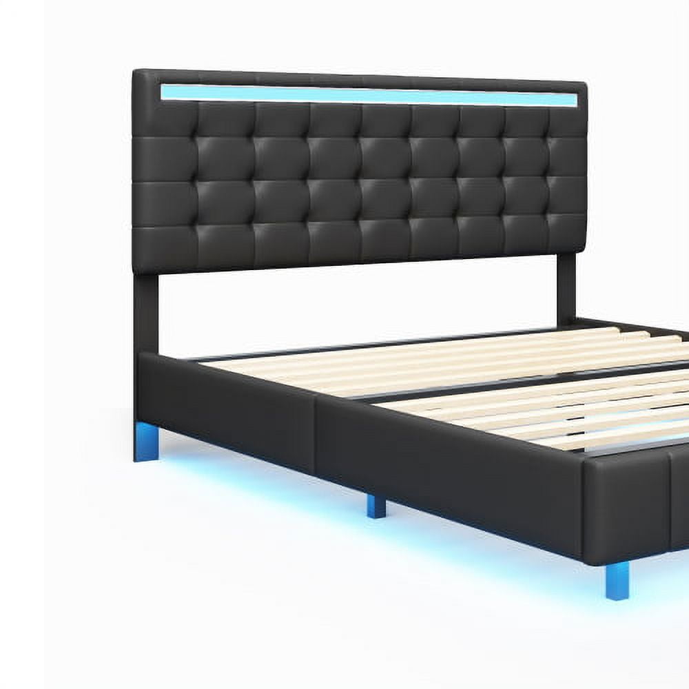 YLtoohoom Full Size Floating Bed Frame with LED Lights and USB Charging Modern Upholstered Platform LED Bed Frame Black(Full)