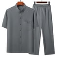 thumbnail image 2 of HVOBTTY Mens Comfy Pajama Set, Summer Pajama Set for Men, Men's Fashion Casual Soft Solid Color Stand Collar Short Sleeve Top and Long Pants Sport Sleepwear or Outdoor Set Dark Gray, XXL, 2 of 4