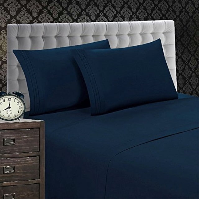 Elegant Comfort 1500 Thread Count Wrinkle & Fade Resistant 4 pc Sheet Set, Deep Pocket Up to 18" and Colors , Queen Navy