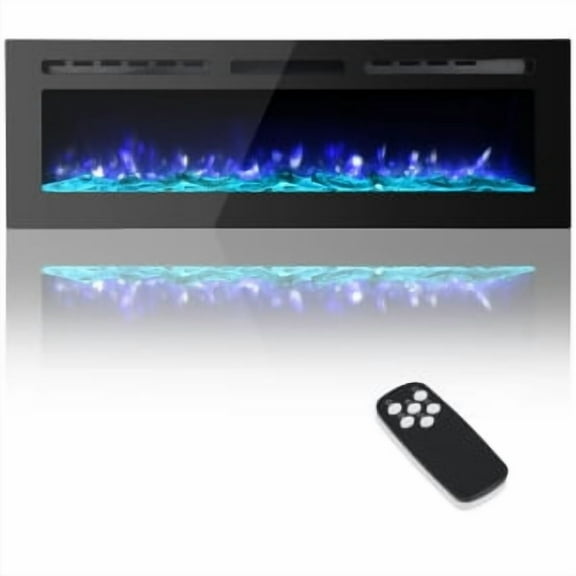 Electric Fireplace Heater,60" Recessed and Wall Mounted Electric Fireplace,Low Noise,Remote Control with Timer,Touch Screen,Adjustable Flame Color and Speed,1500W/120V