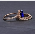 thumbnail image 3 of 2.75 Carat Blue Sapphire 8x6mm Oval Cut And Moissanite Diamond Halo Trio Wedding Ring Bridal Set in 10k Rose Gold, 3 of 4