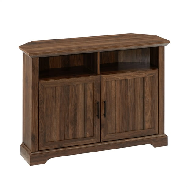 Walker Edison 44" Grooved Door Corner TV Stand in Dark Walnut Walmart