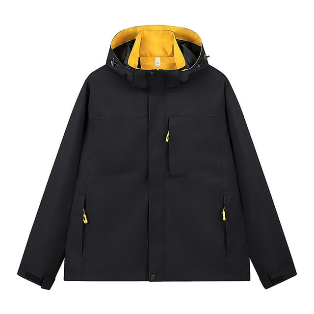 WRKEKC Men's Slim Fit Hooded Jacket with Adjustable Drawstring and Contrast Stitching, Urban Utility Coat for Modern Commute Black XXL