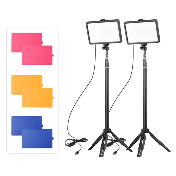 Andoer Upgraded USB Bi-color Temperature LED Video Light Kit with 2 * LED Fill Light 3200K-5600K 10 Levels Brightness + 2 * Extendable Tripod Max.148cm/58in + 8 * Color Filters for Live Streaming