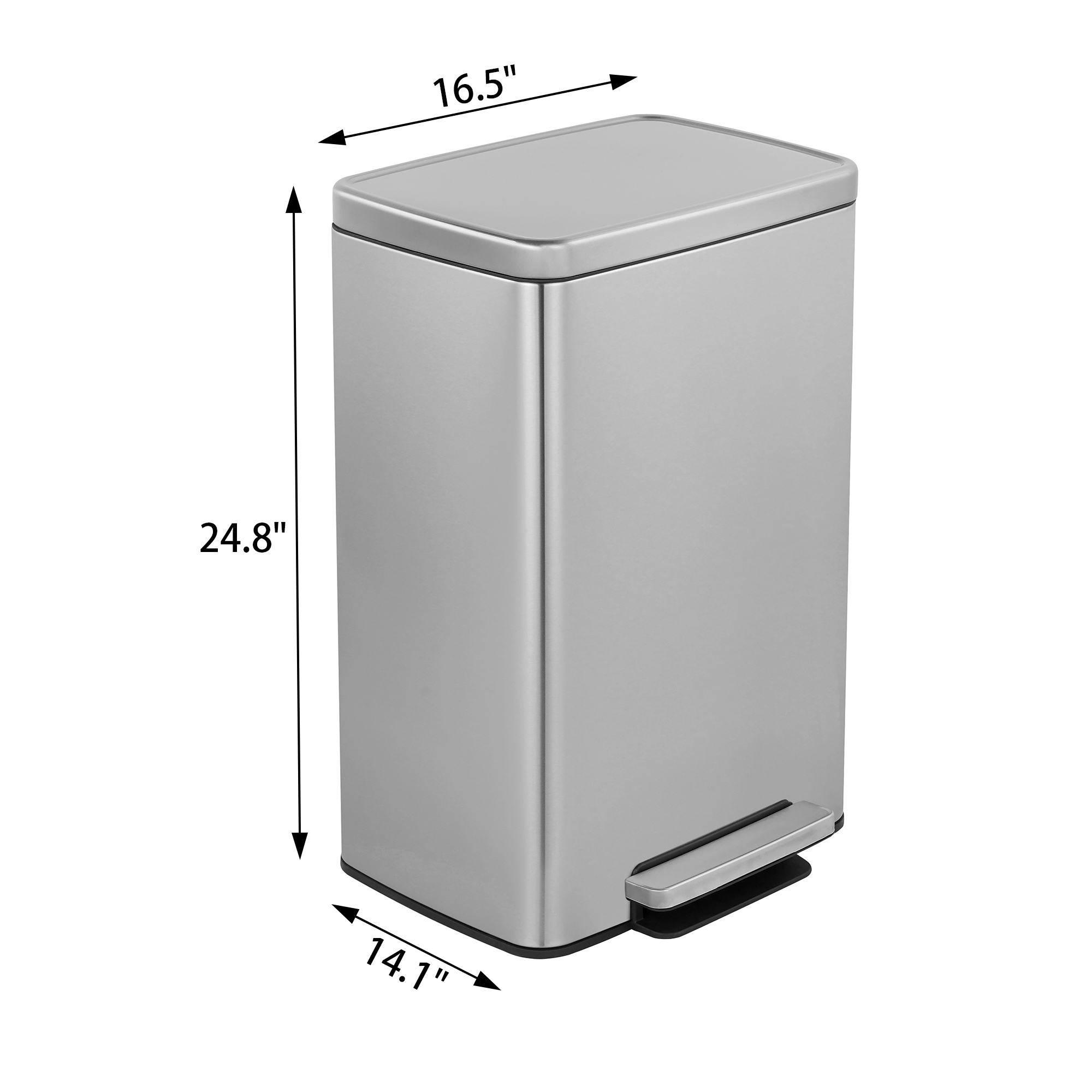 Innovaze 13 Gallon/50 Liter Rectangular Stainless Steel Step-on Trash Can for Kitchen