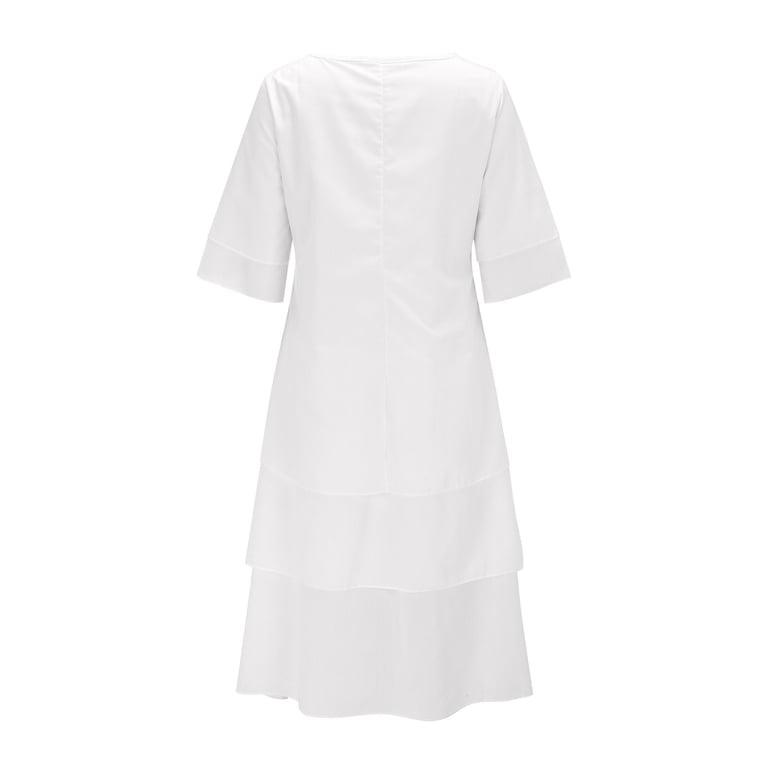Xvjrhak Petite Maxi Dresses for Women Petite Length Women's Solid Round Neck Buttonless Cotton and Linen Irregular Flowing Hem Long Casual Dress Mid-