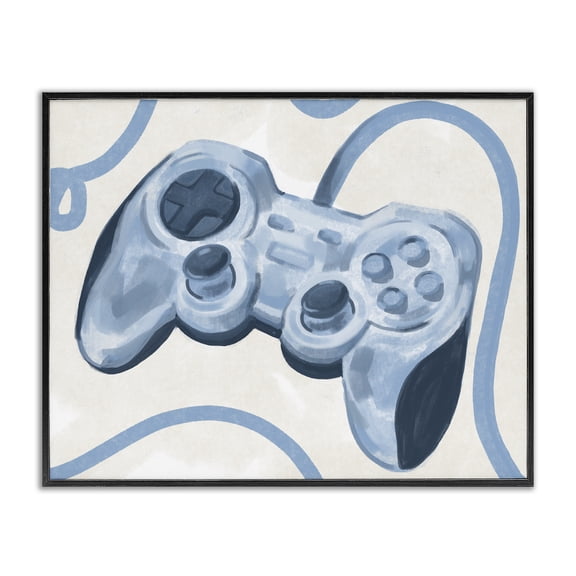 Stupell Industries Eclectic Blue Video Game Controller Soft Vintage Design Black Framed Giclee Art, 14 x 11, by Lil' Rue