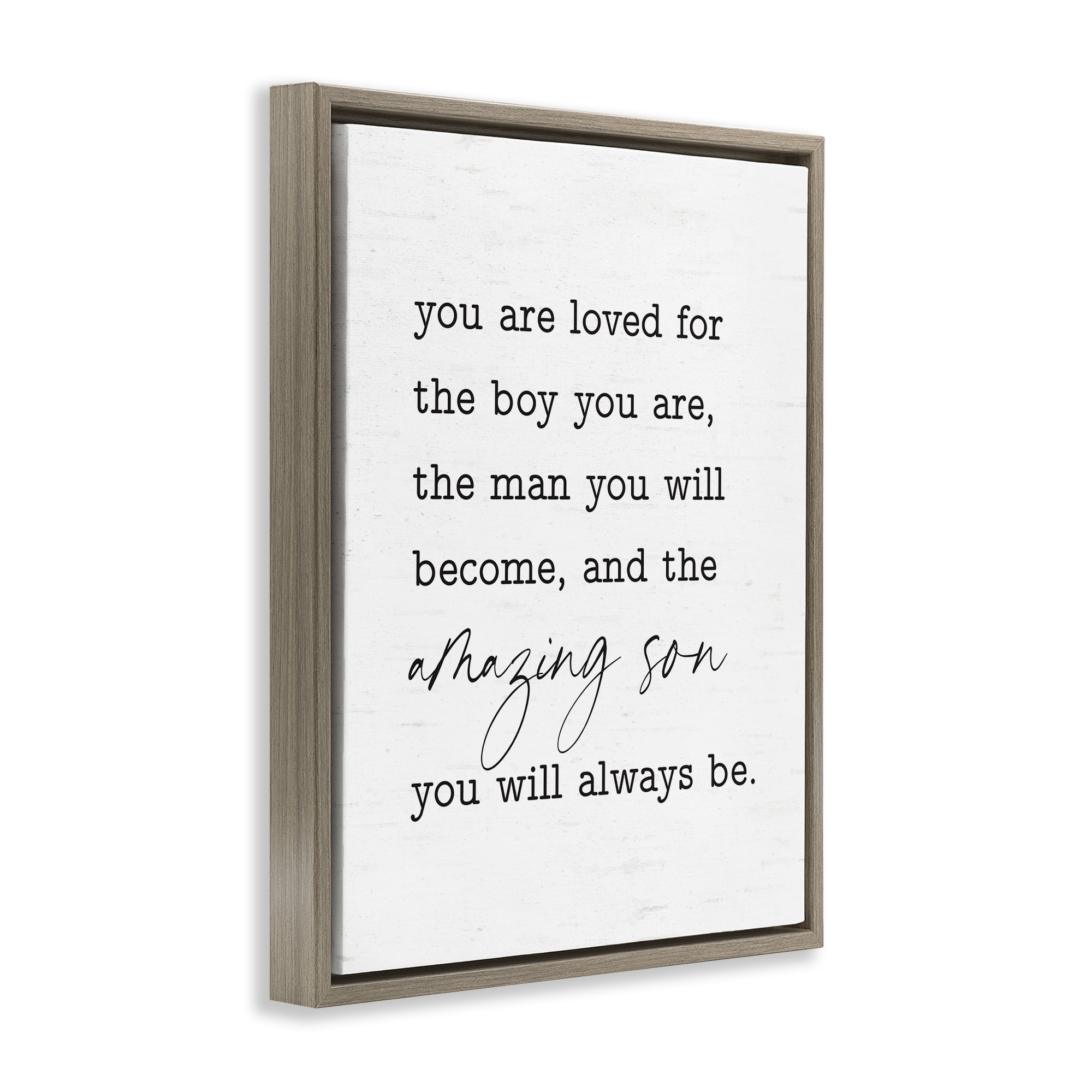 Stupell Industries Amazing Son Sentiment Text & Numbers Painting Brown Floater Framed Canvas Art Print Wall Art, 17 x 21