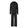 thumbnail image 3 of Womens Fashion Two Piece Suit - Padded V Neck Top & Trousers, Solid Color Casual Outfit for Autumn/Winter, 3 of 6