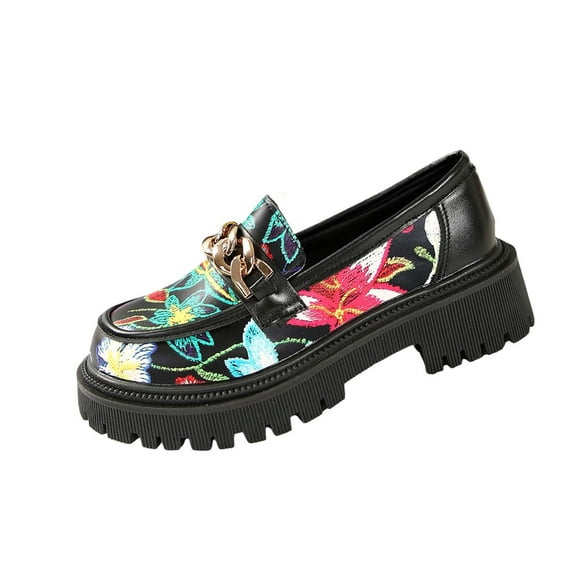 Black Ladies Everyday Shoes Featuring Metal Decoration Round Toe Design And Low Heel Great For Casual Outfits