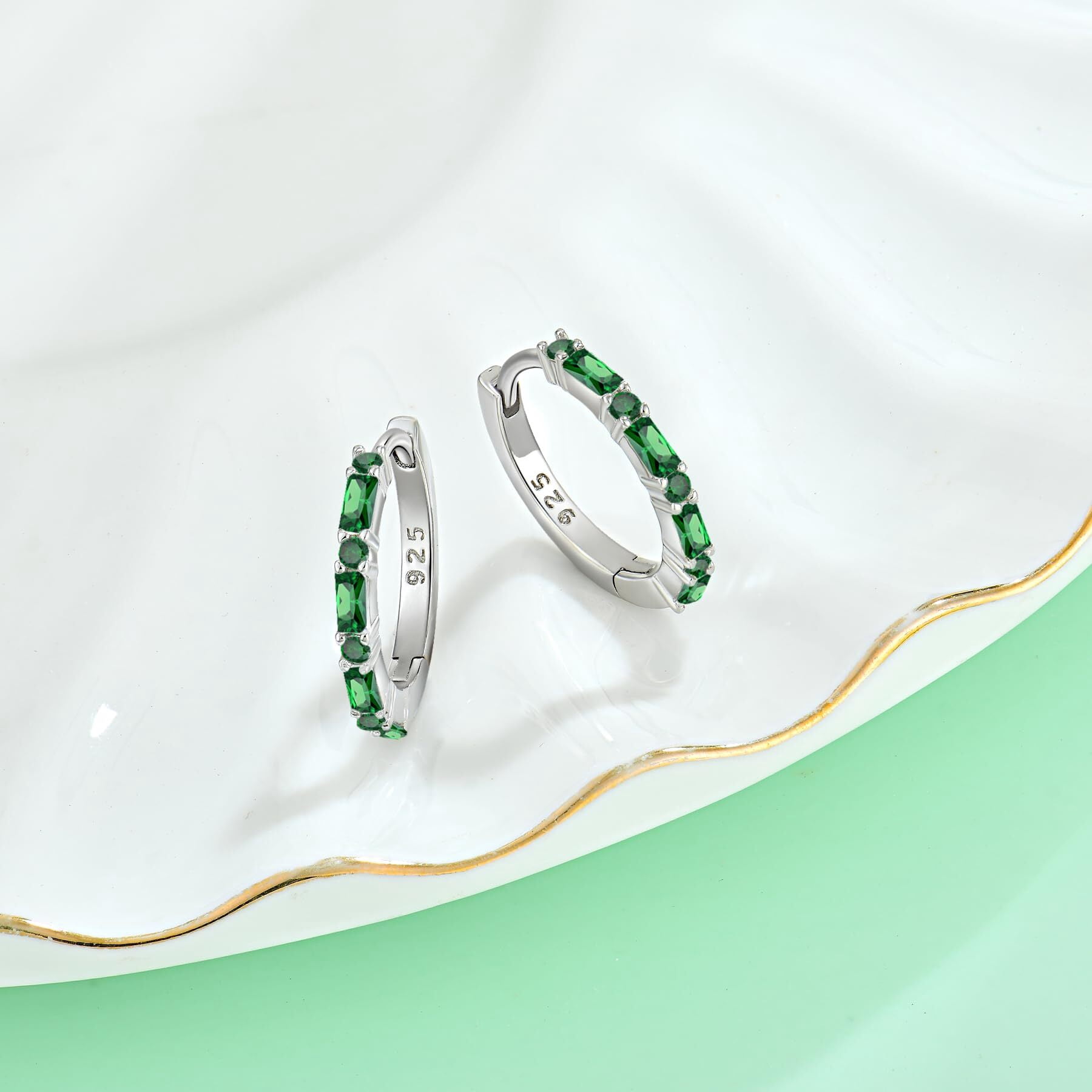 Starchenie Gemstone Huggie Hoop Earrings 925 Sterling Silver Birthstones May Emerald Jewelry Gift for Women