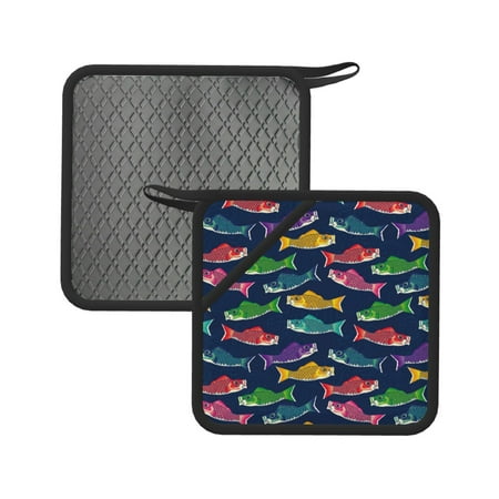 

2PCS Pot Holders for Kitchen - Heat Resistant Silicone Pot Holders with Hanging Loop Colorful Carp Streamer 1 Non Slip Oven Hot Pads Potholders for Decor Baking Cooking Kitchen