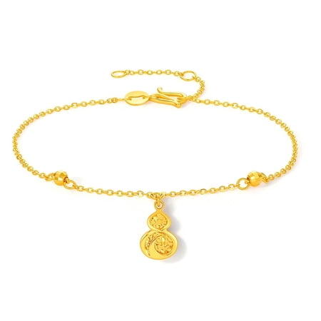 ZHOU LIU FU 24K Gold Hulu Charm Bracelet for Women - Dainty Gourd Feng Shui Jewelry Birthday Gift 6.3-7.5 in