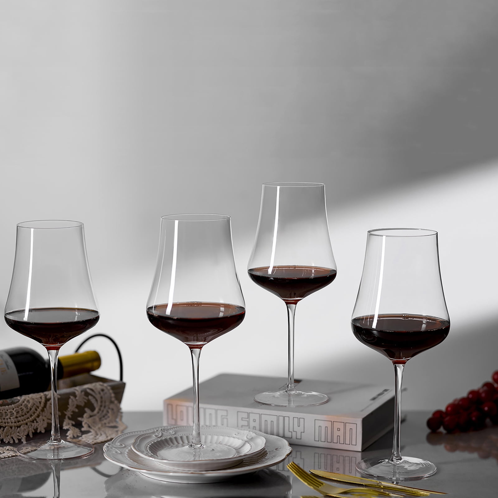 Nuptio Large Wine Glasses Set of 4-25oz: Hand Blown Crystal Tall Stem Red Wine Glass for Christmas Wedding Anniversary Party - Gift Box for any Occasion