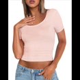 thumbnail image 2 of Camisetas de Corta para Mujer, Informales, Básicas, de Verano, con Cuello Redondo, Corte Entallado, de Punto Acanalado, para Trabajo y Negocios. Rosa S, 2 of 9