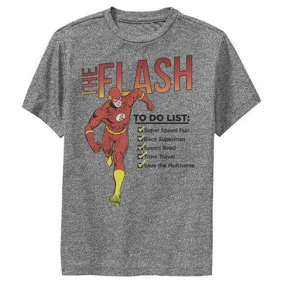 Boy's Justice League Flash To Do List  Performance Graphic Tee Charcoal Heather Small
