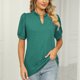 thumbnail image 2 of Camiseta de manga corta con cuello en V para mujer, camiseta holgada y transpirable para primavera y verano, verde oscuro L, 2 of 7