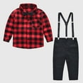 thumbnail image 2 of Edvintorg 12M-6Y Children Clothes Boy Fashion Gentleman British Style Plaid Long Sleeves Casual Shirt Overalls Suit Fall Boys Outfit Sets, 2 of 7
