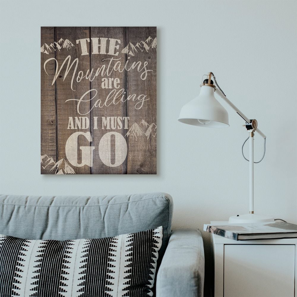 Stupell Industries Mountains Landscape Country Wood Textured Word Design Canvas Wall Art by Ann Bailey
