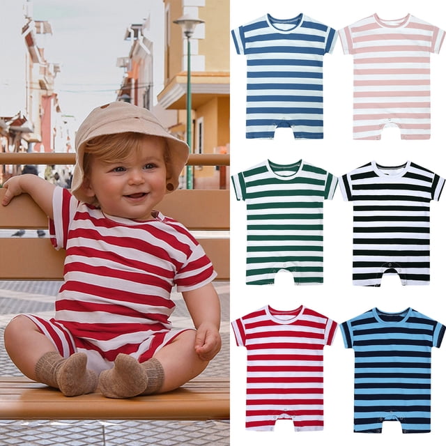 JDQJBZ Barboteuse Bébé Tenue d'Été Manches Courtes Imprimé Rayé